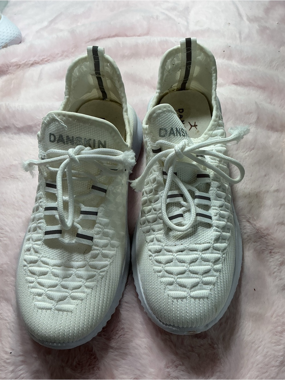 Danskin White Knit Lace-Up Athletic Sneakers with Black Accent b102